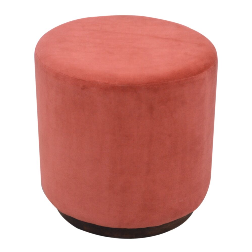 IN836 - Large Brick Red Velvet Footstool with Wooden Base wholesalers