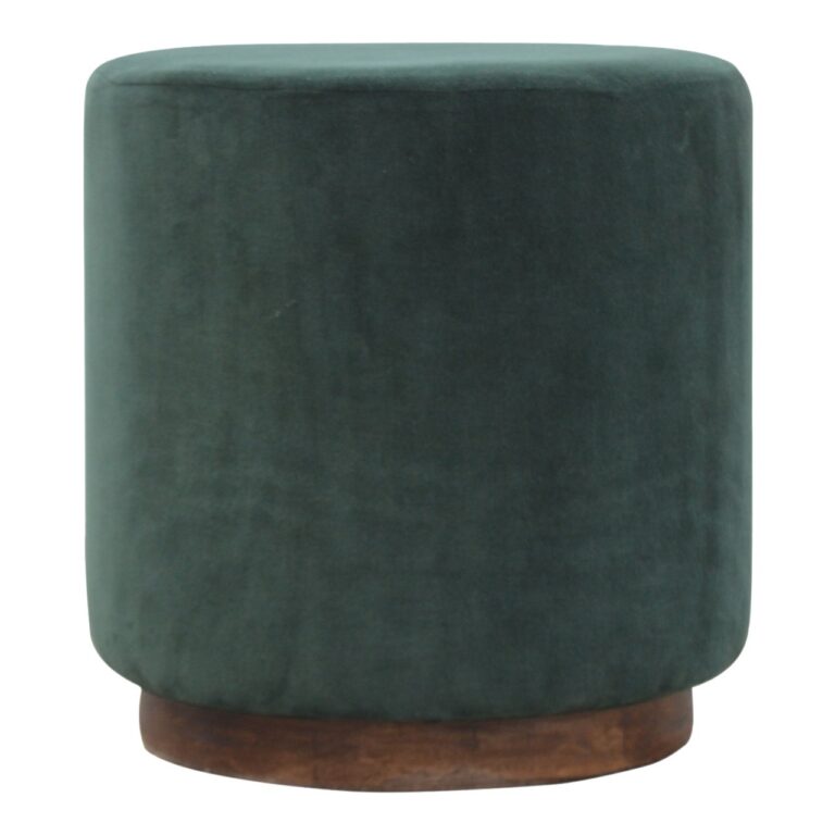 IN837 - Large Emerald Green Velvet Footstool with Wooden Base for resale
