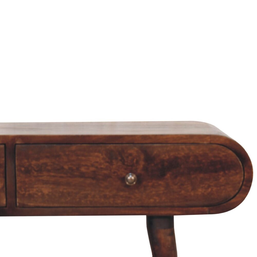 light walnut curved edge console table