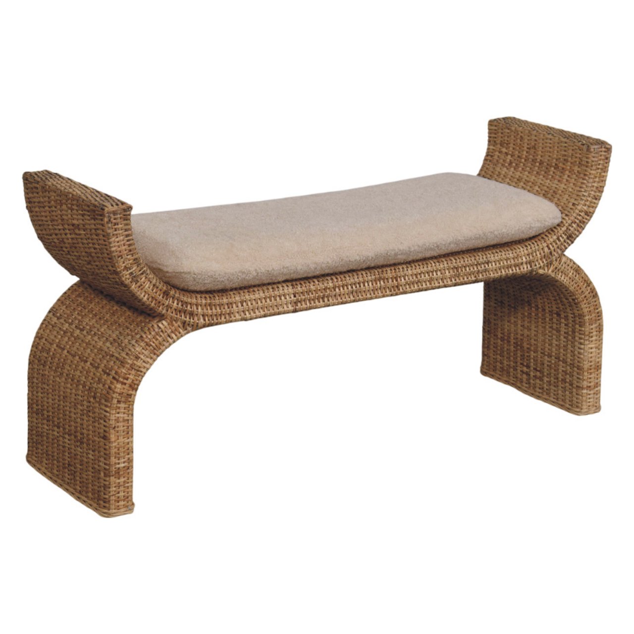 Rattan Weave Boucle Bench - Image 7